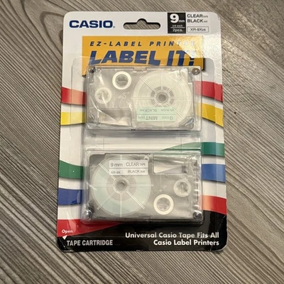 Casio EZ Label Printer Label It ! XR-9WE2s 9MM 3/8” White Tape Black Ink 2 Pack - Image 1 of 2
