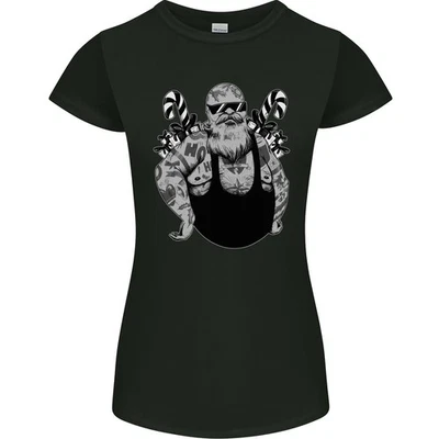 T-Shirt Femme Petite Coupe Motard Noël Drôle Santa - Photo 1/4