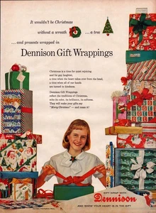 Dennison Christmas Gift Wrapping Vtg Print Ad 1958 Holiday Art - Picture 1 of 1