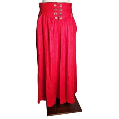 Friesacher Zeiler Vintage 60s 100% Thick Linen Red Cottagecore Skirt 38 - Photo 1/4