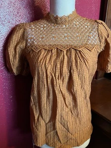 Top de mujer manga abullonada By Mine talla S/M/L óxido con hermoso encaje crochet - Imagen 1 de 4