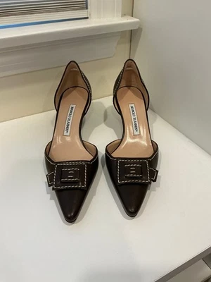 NEW Manolo Blahnik Pumps Pointed Toe Brown Leather/ Dust Bag Included  - Image 1 of 4