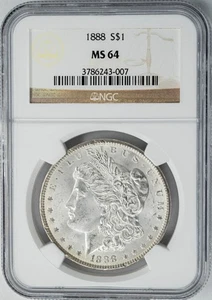 1888 Morgan Silver Dollar $ MS64 NGC 950051-9 - Picture 1 of 5
