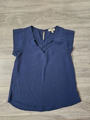 MERAKI Dark Blue Blouse Size M Short Sleeves Top Shirt - Image 1 of 2