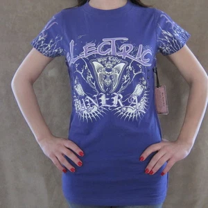 Camiseta gráfica BLAC LABEL para mujer púrpura eléctrica funeral tachonada pequeña nueva con etiquetas - Imagen 1 de 4