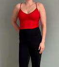 Two Bershka Soft Ribbed Cropped Tank Tops Red And White (Size Small)