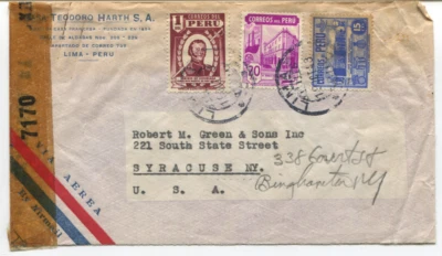 PERU COVER 1944-5?  CENSORED AIR MAIL TO USA- Teodoro Harth/ Green & Sons - Image 1 of 2