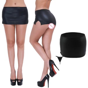 Women's Sexy PU Leather Wetlook Micro Mini Skirt with G-String Lingerie Clubwear - Picture 1 of 130