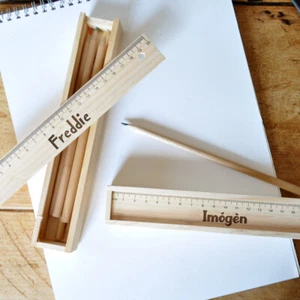 Personalised Wooden Pencil Case Ruler Kids Back To School Office Stationary - Picture 1 of 23