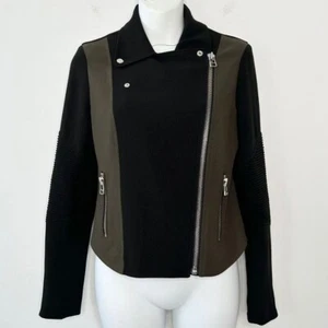 ARITZIA WILFRED Black Olive Green Montesson Moto Biker Jacket Size 4 - Picture 1 of 9