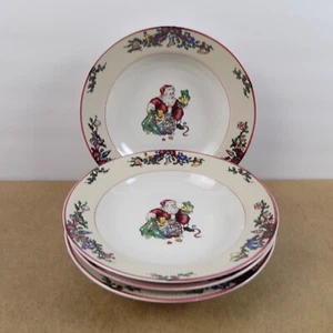 4 Fitz & Floyd Santa's List 9" Suppenschüsseln mit Rand Weihnachten Porzellan - Bild 1 von 3