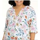 NWT Crown & Ivy Floral Pansy 3/4 Sleeve Peasant Shirt Blouse Top Plus Size 3X