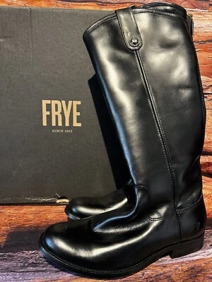 Botas Frye Melissa Interior Cremallera Cuero Alto Tacón Bajo Negro Mujer Talla 6.5 M Foto 1 de 4