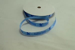 Ruban Satin Bleu Imprimé  baby boy Bleu 10mm  - Picture 1 of 1