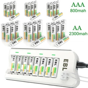 EBL AAA AA NIMH Rechargeable Batteries 1100mAh 2800mAh 1.2V / 8 Slot Charger lot - Picture 1 of 56
