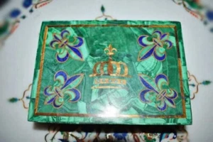 8"x6" weißer Marmor Schmuck Schmuckkästchen Intarsien Pietra Dura Mosaik grüner Malachit - Bild 1 von 4