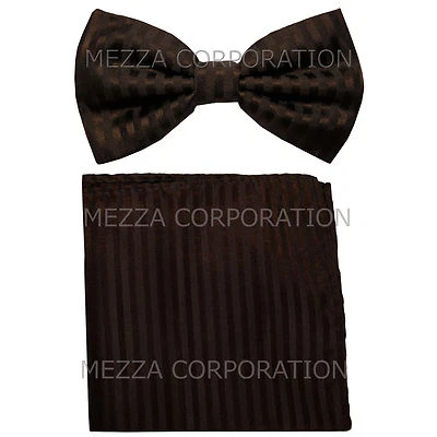 Nuevo Conjunto Pajarita Preatada Hombre Tono Sobre Tono Rayas Poliéster Boda Baile de graduación Marrón Foto 1 de 4