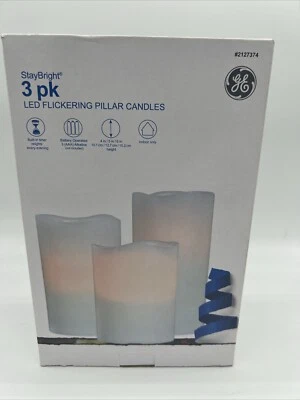 New GE Stay Bright 3-Pack  LED Flickering Pillar Candles 2127374 FreeS&H - Image 1 of 4