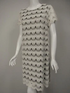 KATE SPADE White Lace Taupe Gray Lining Shift Dress sz 8 - Picture 1 of 6