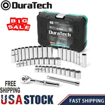 DURATECH 3/8" Drive Socket Set 40 PIECES Tool Set Standard (SAE)&Metric Sockets - Image 1 of 4