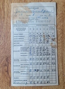 Vintage 1945-1946 Middle School 8th Grade Report Card 40s Jr High  - Picture 1 of 2