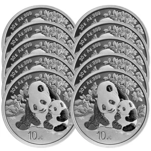 Lot of 10 - 2024 10 Yuan Silver Chinese Panda .999 30g Brilliant Uncirculated - Picture 1 of 3