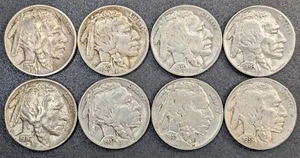 Eight Different High Grade U.S. 5C Buffalo Nickels 1920 to 1938 Some Full Horn - Picture 1 of 2