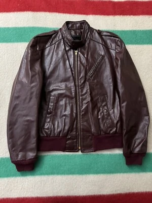 Chaqueta de cuero vintage años 60 70 Oxblood sin marca garra cremallera café corredor pequeña Foto 1 de 4