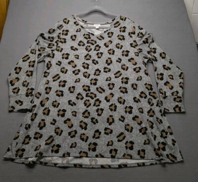 LulaRoe Leopard Cheetah Elizabeth XL Gray Long Sleeve Fit Sz 18-20 - Image 1 of 4