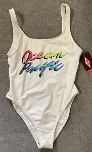 OCEAN PACIFIC Damen SMALL weiß einteiliger Badeanzug Strand PARTY WAVE Retro Neu - Bild 1 von 2