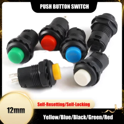 Push Button Switch 12mm Self-Resetting/Self-Locking Yellow/Blue/Black/Green/Red - Image 1 of 4