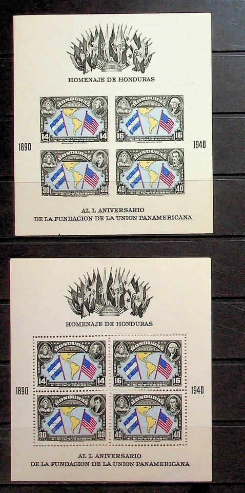 HOJAS DE RECUERDO HONDURAS SC C99+C100 NH PERF+IMPERF DE 1940 - UNIÓN PANAMERICANA  Foto 1 de 1