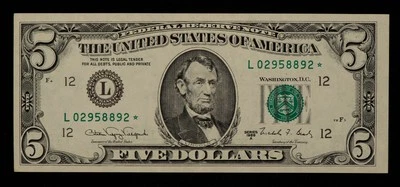 FR 1981-L* $5 1988 A Federal Reserve Note US - Star Note - AU+/UNC - SKU-CA1314 - Image 1 of 2