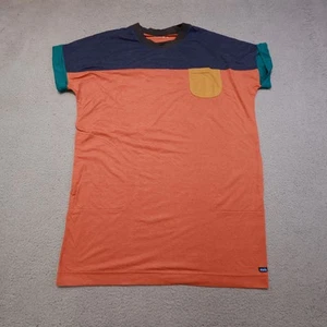 KAVU Shirt Mens XL Orange Navy Blue Colorblock Pocket Tee Crew Cotton Blend - Picture 1 of 10