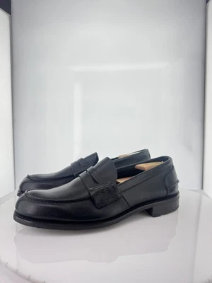 A- 71 $ 1110  Church's Custom Grade Pembrey Black Calf Penny Loafers Sz 10 Men - Image 1 of 4