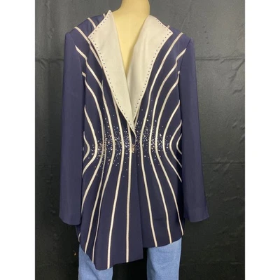 Chaqueta blazer para mujer llamativa adornada estrás rayas azul Foto 1 de 4