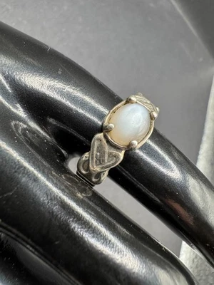 Vtg Sterling Silver 925 Signed Moonstone Irish Celtic Knot Ring Size 10.5 - Image 1 of 4