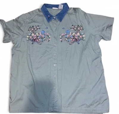 Bobbie Brooks Mujer Floral Bordado Abotonado Manga Corta Con Denim Foto 1 de 4