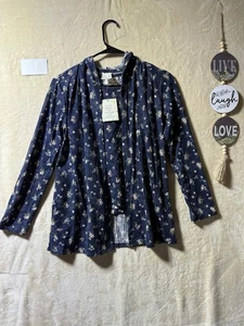 BELLE DU JOUR 2 Piece Girl HOODED CARDIGAN FLORAL BLUE , TANK Top  Size L - Picture 1 of 13