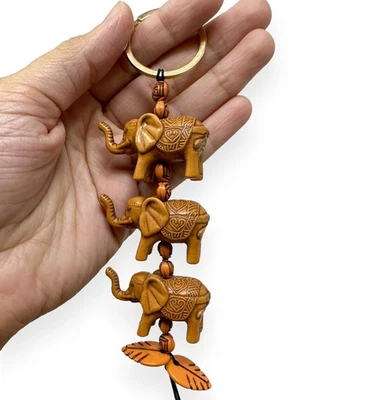 Handmade Elephant Keychain Boho 4” Resin Beads Good Luck Charm Gift Ethnic Style - Image 1 of 4