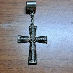 Silvertone Metal Beaded Pectoral Cross with Hematite Rhinestones Bail Connector - Picture 1 of 5