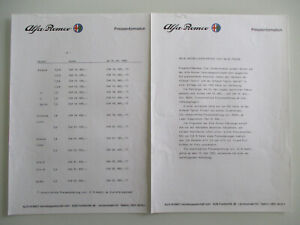 Alfa Romeo Neue Modellvarianten + neue Preise Presseinfo Press information 1982