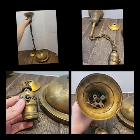 Antique brass Ceiling Pendant Hanging Light Fixture and 2 Brass Pieces Cover