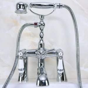 Chrome Brass Deck Mount Clawfoot Bath Tub Filler Faucet W/ Hand Shower Sprayer - Picture 1 of 8