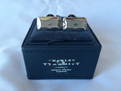 全新带盒 Charles Tyrwhitt 搪瓷银色 Recatngle 袖扣 — 第 1/4 张图片