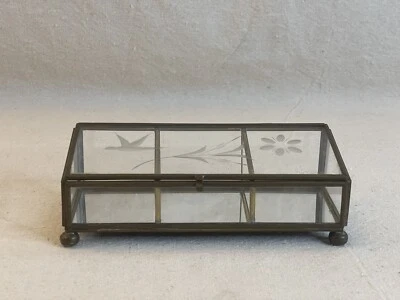 Vintage Glass and Brass Three Section Trinket box With Mirrored Bottom - Image 1 of 4