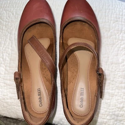 🥿 Cobb Hill Comfort Mary Janes 10 Red & Brown Leather; Stitched, 1-2 Inch Heel - Image 1 of 4