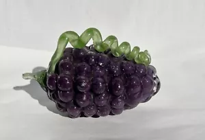 Vintage Murano Purple Art Glass Grapes w/Swirl Green Stem Cluster - Picture 1 of 5