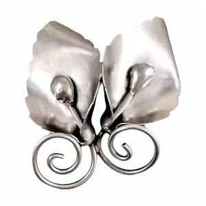 Joseph Masaniello sterling silver brooch, Modernist calla lily, handmade c 1950s - Picture 1 of 9