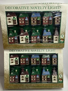 Vintage Victorian Houses Cottages String Lights Christmas Village Hard Plastic - Picture 1 of 22